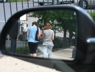 Jackie Stollar and Lila Rose approach a clinic.